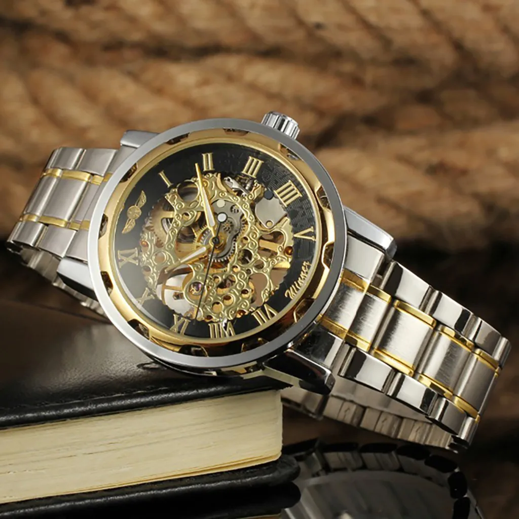 T WINNER Men's Steel Belt Mechanical Watches Hollow Luxury Design Business Fashion Men Wristwatch Clock Watch Man zegarek meski|Мужские