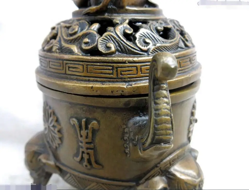 8 &quotКитайская латунная медная декоративная картина слон Курильница статуя