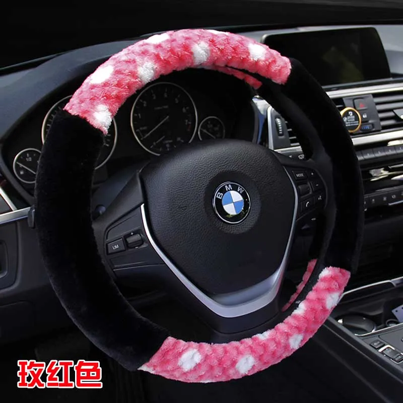 

KKYSYELVA Warm Fur Car steering wheel cover Winter Woolen Interior Accessories 38cm wool Auto Steering-wheel Covers