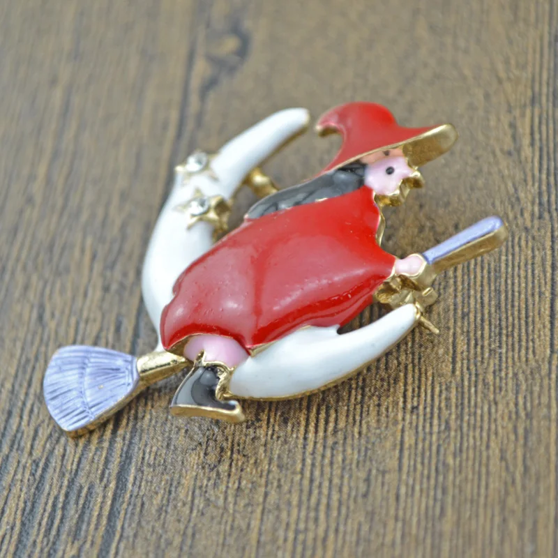 Women Fashion Enamel Halloween Witch Besom Broom Moon Star Brooch Pin Christmas Jewelry Gift Accessory | Украшения и аксессуары