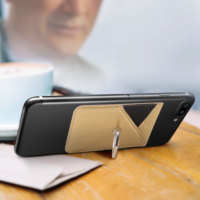 Luxury Bling Sequins Leather Card Holder Sticker With Ring Buckle For Universal Mobile Phone