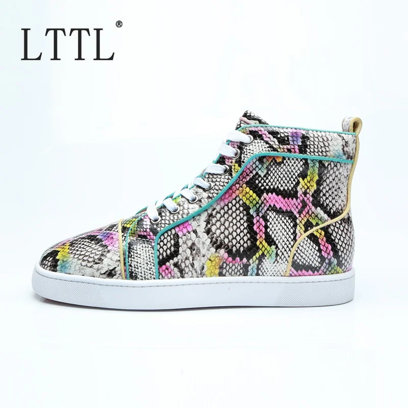 LTTL New Fashion Snakeskin Pattern Leather Shoes Men Handmade Lace-up High Top Sneakers Breathable Casual Autumn Boots | Обувь