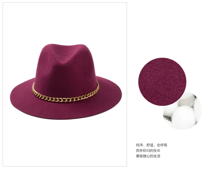 2015 Новая модная женская 100% шерсть черная бордовая красная широкополая