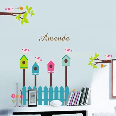 DIY Cartoon Bamboo Fence Garden Home Decal Wall Sticker Flower Tree Kids Room Decor Stickers Birds Nursery Poster | Дом и сад