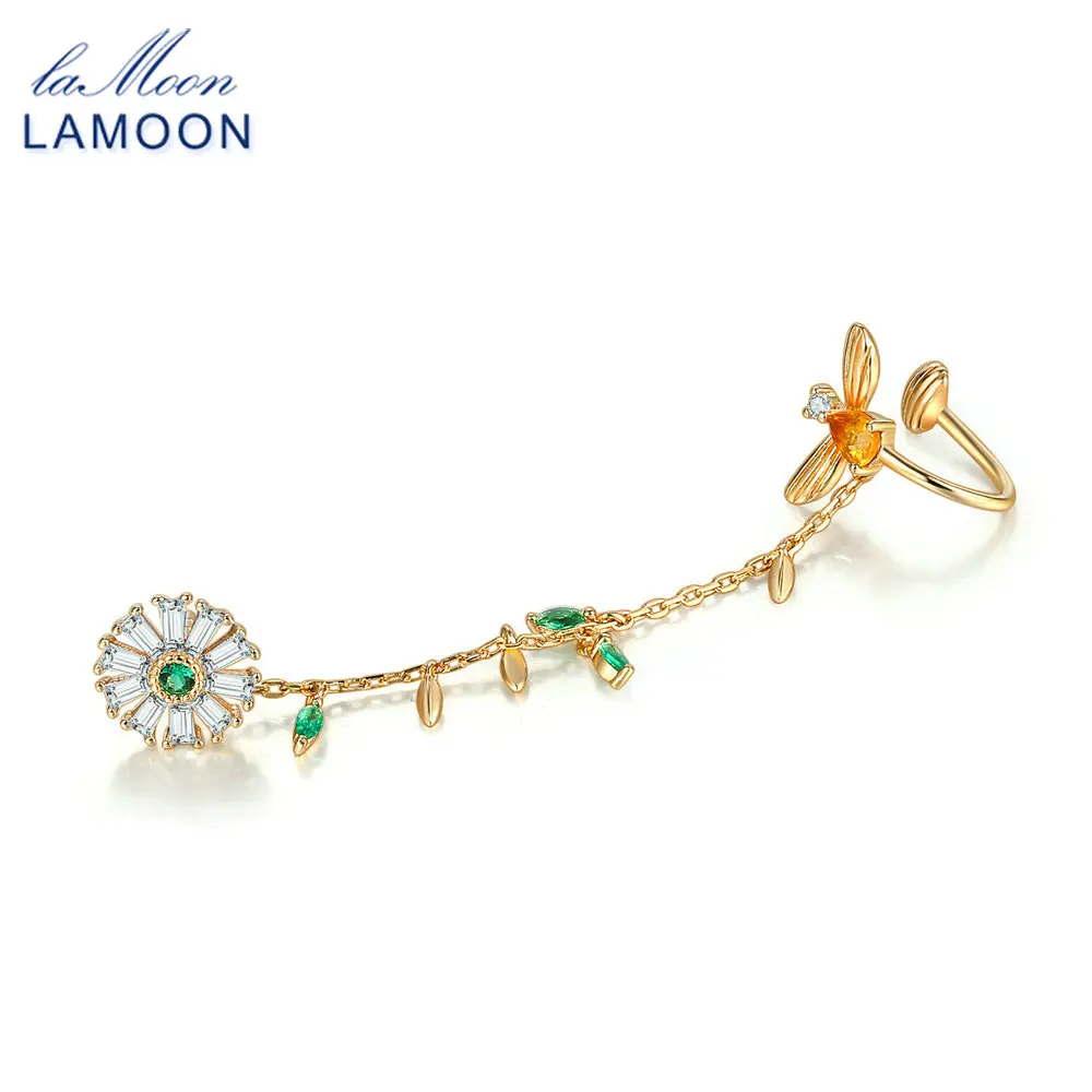 LAMOON S925 100% натуральный цитрин Маргаритка и пчела одиночный зажим для ушей женщин