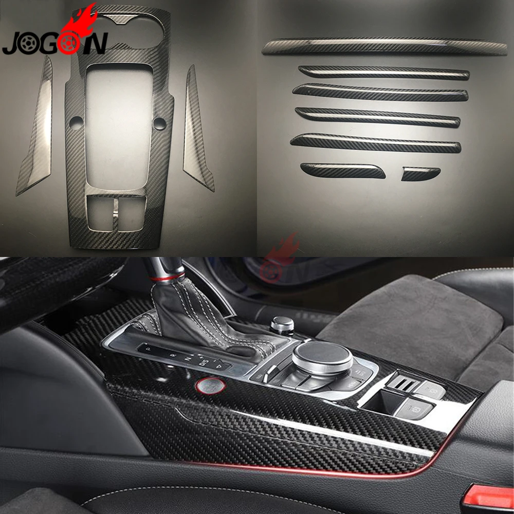 LHD Carbon Fiber 10Pcs For Audi A3 S3 RS3 2014 - 2018 Car Interior Moldings Console Gear Shift Panel Door Strips Cover Trim