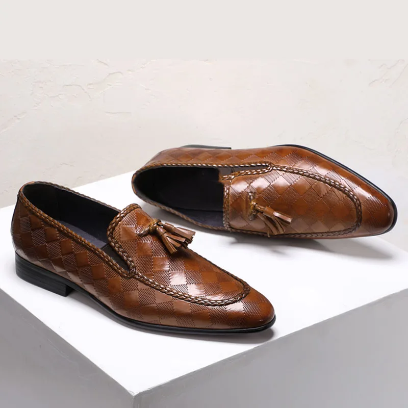 PJCMG весна/осень черные/коричневые мокасины из натуральной рельефной кожи дышащие