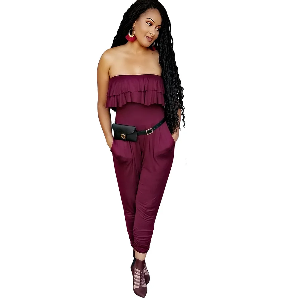 

Strapless Ruffed Neck Women Sleeveless Jumpsuits Casual Bodysuits