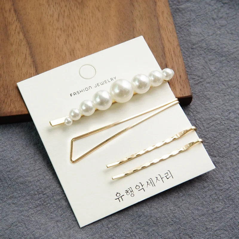 Levao New Fashion Girls Irregular Hairpins Faux Pearl Decor Hair Clips 4pcs Geometric Gold Alloy Hair Accessories for Women