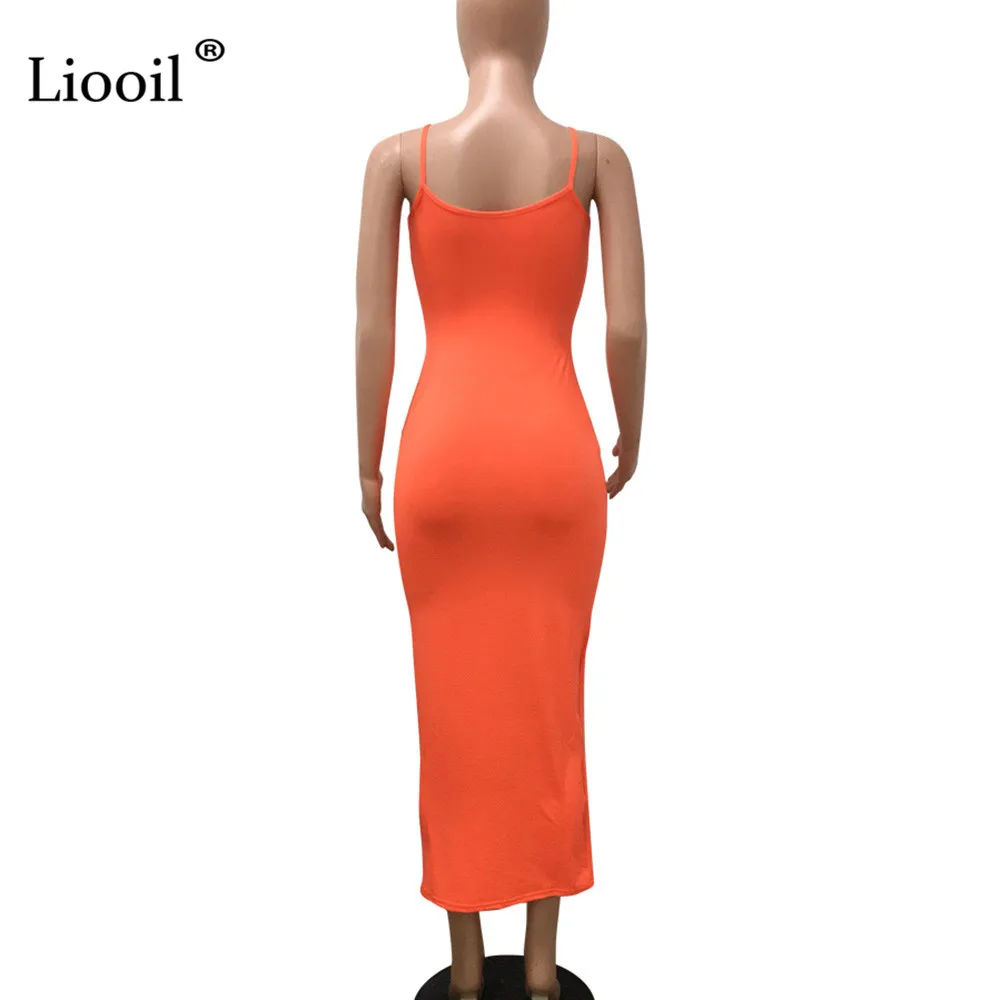 Liooil неоновый оранжевый зеленый спагетти ремень миди Bodycon женское платье новое поступление летние сексуальные платья вечерние платья для ночного клуба