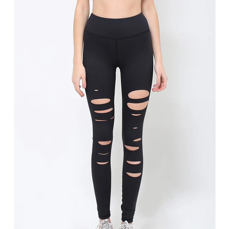 Полые штаны для йоги женские сексуальные черные леггинсы с высокой талией