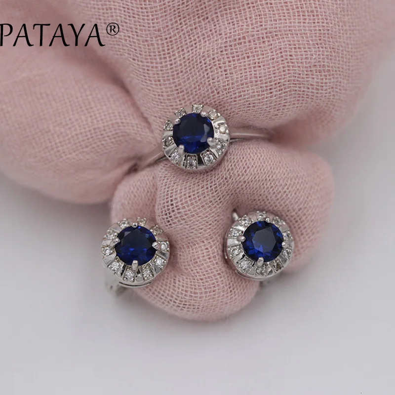 sapphire PATAYA, Новое поступление, зеленый круглый природный Цирконий, серьги, кольца, наборы, женские, романтические, свадебные, вечерние ювелирные изделия, Настоящее Белое золото, ювелирные изделия - Окраска металла: sapphire