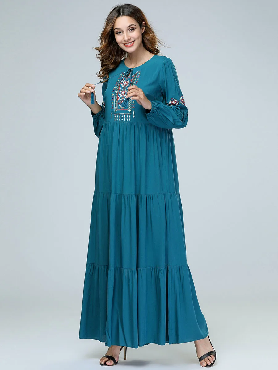 Мусульманский хлопковый Халат с вышивкой Длинный свободный халат длинными