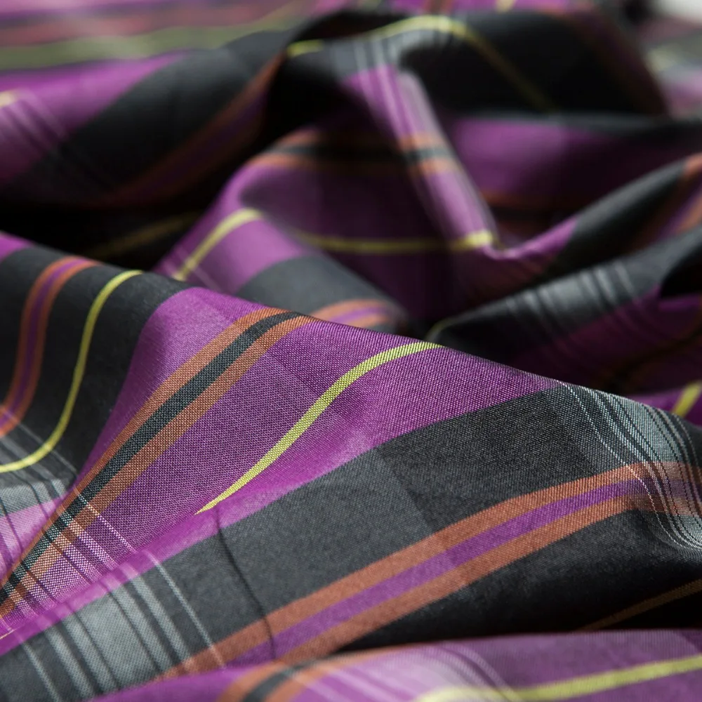 Пряжа окрашенная в фиолетовый клетку/полосатая ткань из чистого шелка dupion шитье