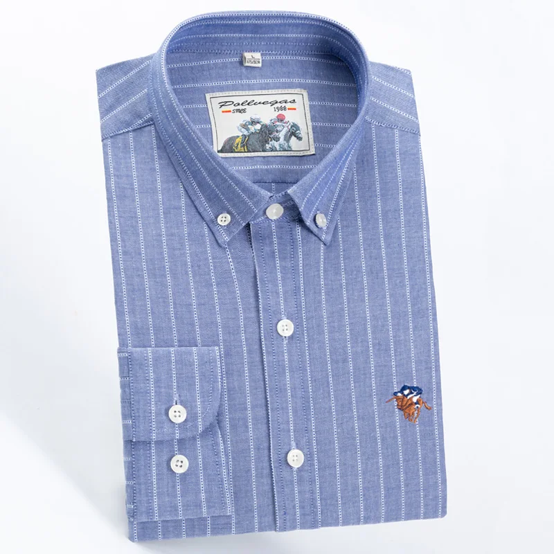 

Top Sell Fashion High Quality Pure Cotton Plaid Stripe Casual Business Oxford Long Sleeve Shirt Brand Slim-fit Thin Gentleman