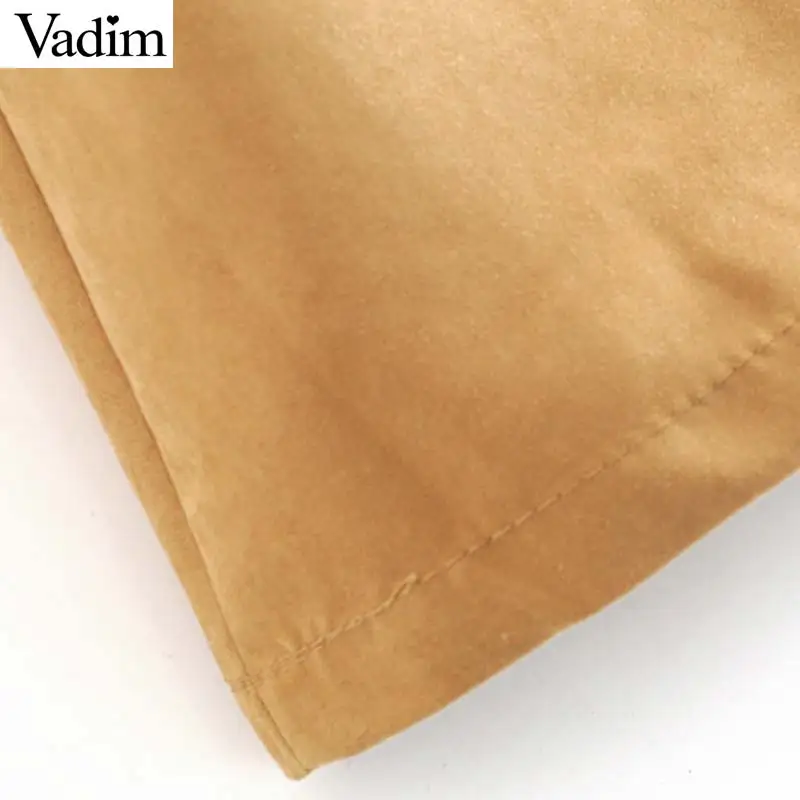 Vadim women retro brown mid calf skirt faldas mujer elastic waist drawstring tie pockets pleated female casual midi skirts BA488 | Женская