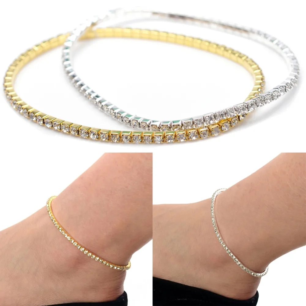 

30Pcs/lot Row Crystal Ankles for Women 1 Row Crystal Rhinestone Anklet Chain Ankle Bracelets Foot Jewelry tornozeleira femininas