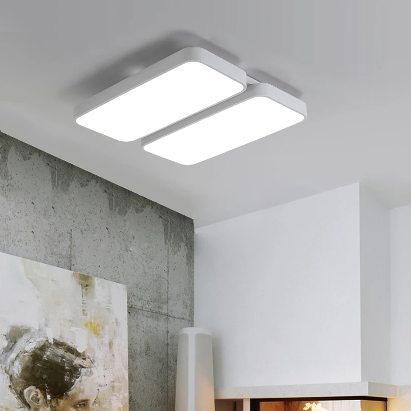 DAR Minimalist Rectangle Modern Led Ceiling Lights For Living Room Black White Chandelier Lamp Fixtures Luminaria Avize | Освещение