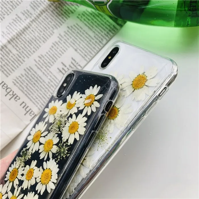 Настоящий высушенный цветок ромашка чехол для iPhone X Xs Max прозрачный мягкий Tpu 6 s 7 8