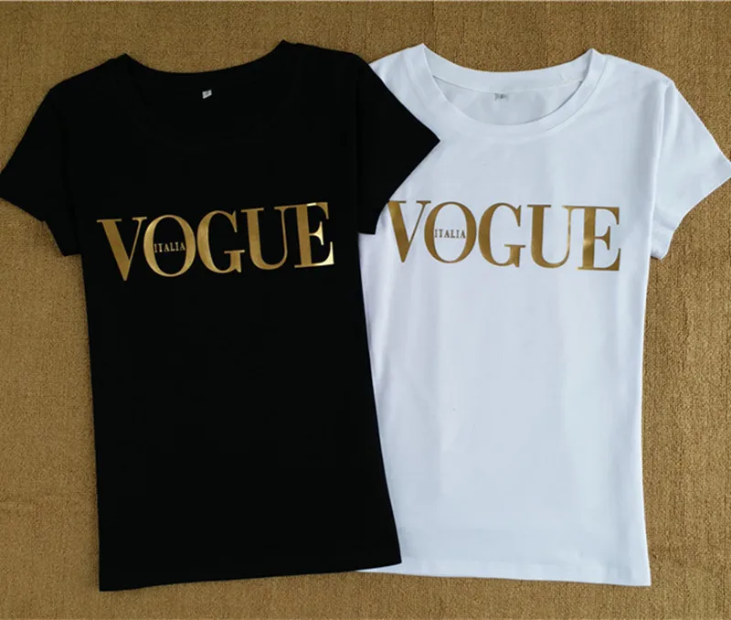 Женская футболка Harajuku VOGUE хлопковая Футболка с золотым принтом S XL короткими