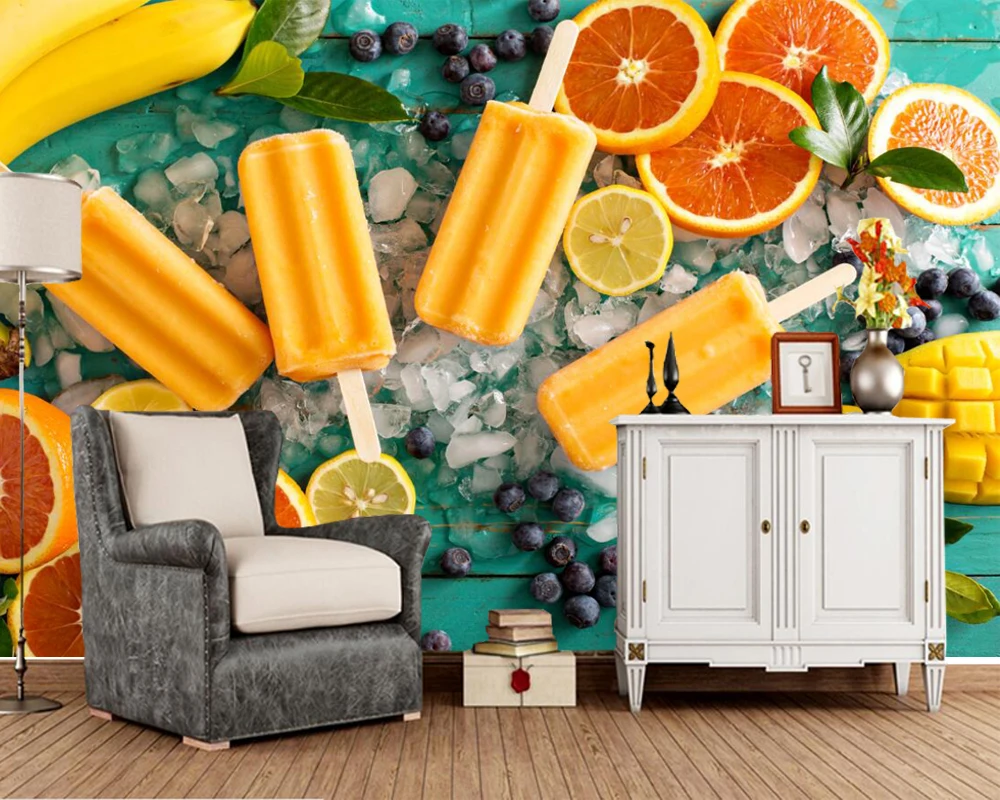 Обои для фотосъемки сладости мороженое апельсины фрукты еды фотообои ресторана