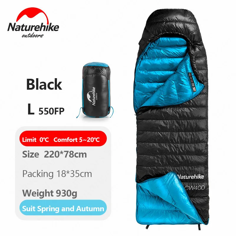 Спальный мешок Naturehike 750FP CW400, спальный мешок на белом гусином пуху, зимний теплый спальный мешок s NH18C400-D - Цвет: Black L-550FP