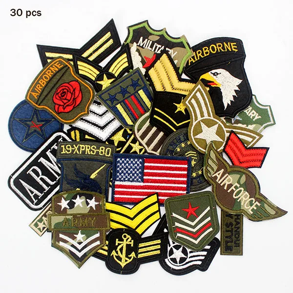 30 pcs mixed 30 шт./компл. смешанные войска армии нашивки значки вышивкой в стиле милитари патч утюг на горный хрусталь для одежды джинсовая куртка с аппликацией - Цвет: 30 pcs mixed