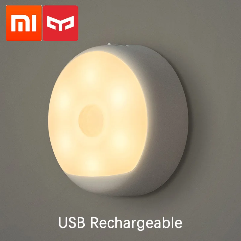 USB перезаряжаемые Xiao mi jia Yeelight ночные светильники Светодиодный теплый желтый свет Инфракрасный магнитный с крючками умный Обнаружение движения mi