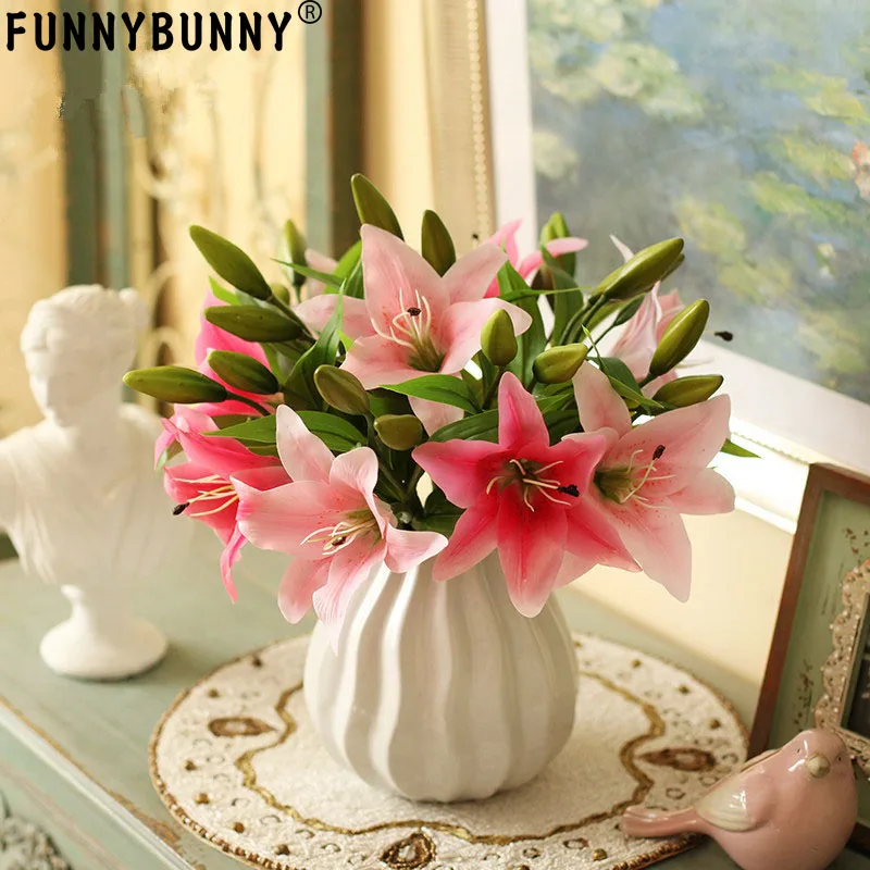 FUNNYBUNNY 5 шт. Искусственные цветы латексные искусственные лилии цветы для свадебных букетов домашний декор для вечеринки могильные композиции