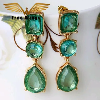 серьги длинные Сережки Зеленые для женщин Мода 2017 г. Jewelry Аксессуары Gem Gold падения