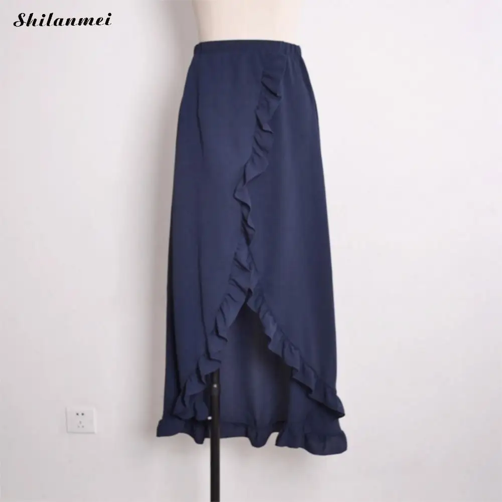 Summer Women Skirts Drawstring Waist Flouncing Maxi Skirt Solid Split Irregular Hem Holiday Beach Elegant Fladas | Женская одежда
