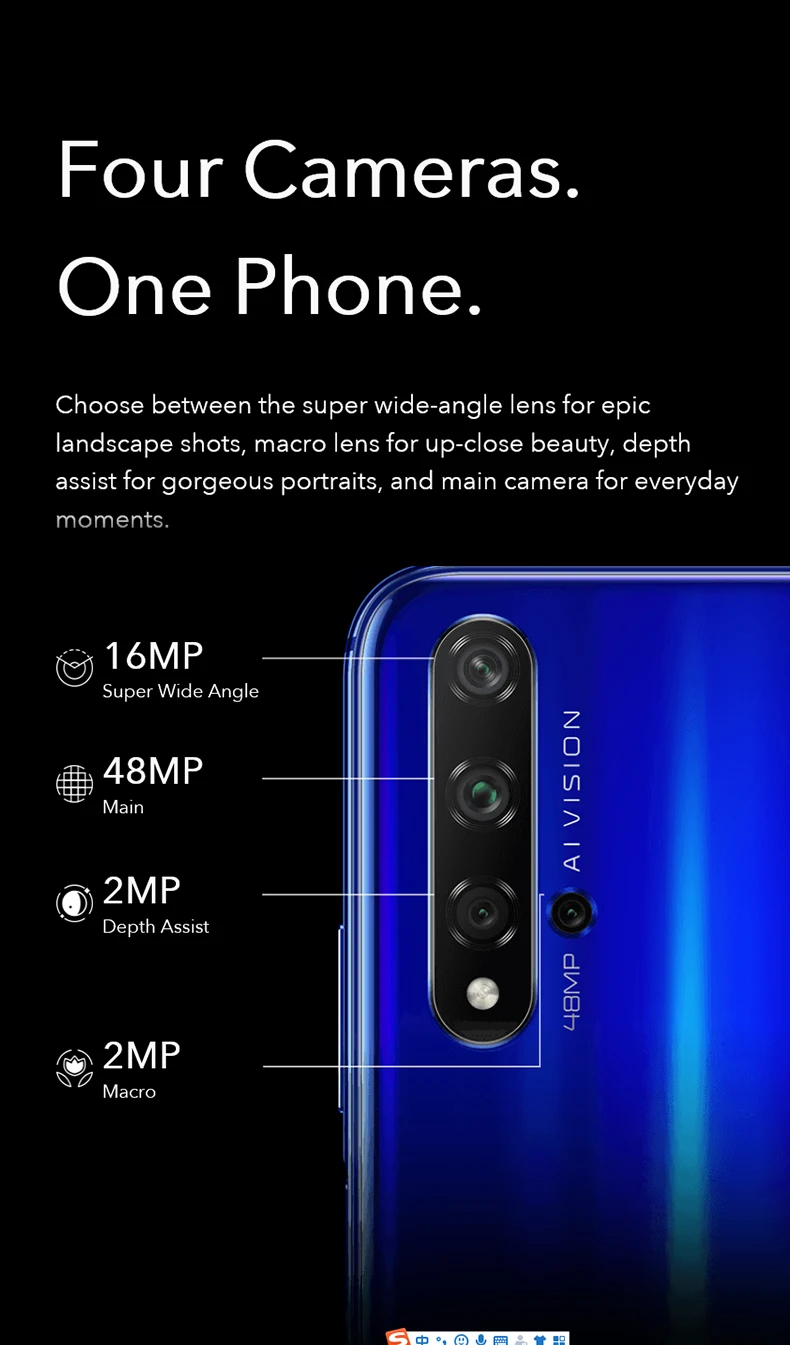 Honor 20 6,2" полноэкранный Android 9 Поддержка NFC 5 камер 2340*1080 Восьмиядерный 3750 мАч супер зарядка боковая разблокировка отпечатков пальцев