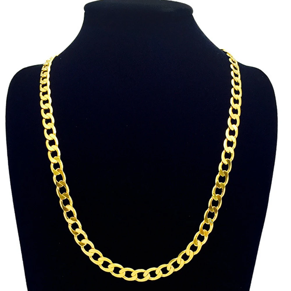 

8mm Curb Chain Yellow Gold Filled Solid Necklace For Women Men 24in Long