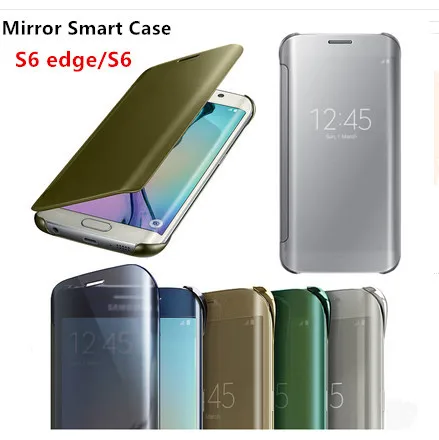 Mirror Clear Smart Cover View For Samsung GALAXY S6 Edge Case Screen Flip Leather Galaxy G9200 G920 | Мобильные телефоны и