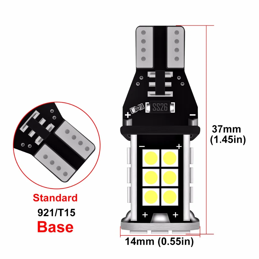2 шт. T15 W16W высокое качество 24SMD 3030 светодиодный CANBUS без ошибок автомобиля задние
