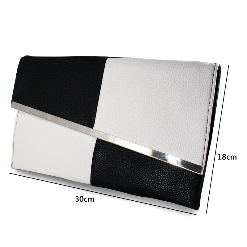 Модный кожаный повседневный клатч летние женские клатчи на цепочке черно белая