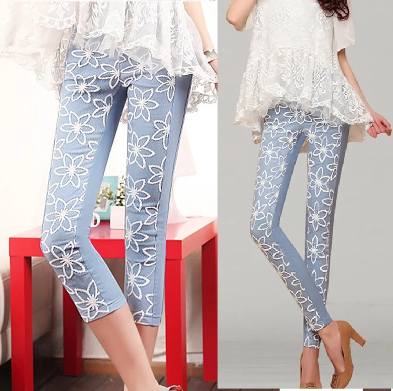 Новинка 2015 женские облегающие кружевные брюки с эластичным поясом повседневные
