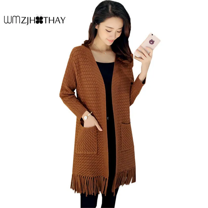 Ladies Knitting Shawl 2019 New Spring Autumn Casual Women Long V-neck Tassels Sweater Fashion Elegant Pure Color Cardigan JXT109 |