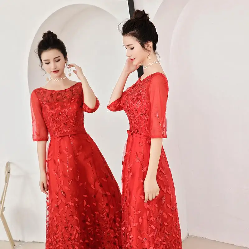 Sexy Flower Women Banquet Dress Elegant Full Length Abendkleider Party Dresses Noble O-Neck Robe De Soiree Gown 3XL - Цвет: Style F