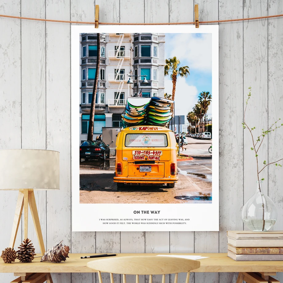 Sun Beach Surf Car Тропическое растение настенная живопись на холсте скандинавские