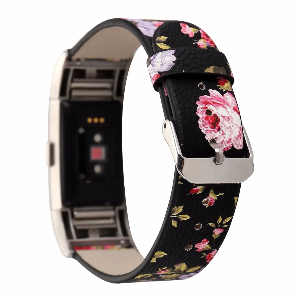 Ремешок COMLYO для часов Fitbit Charge 2 кожаный сменный Браслет с цветочным принтом
