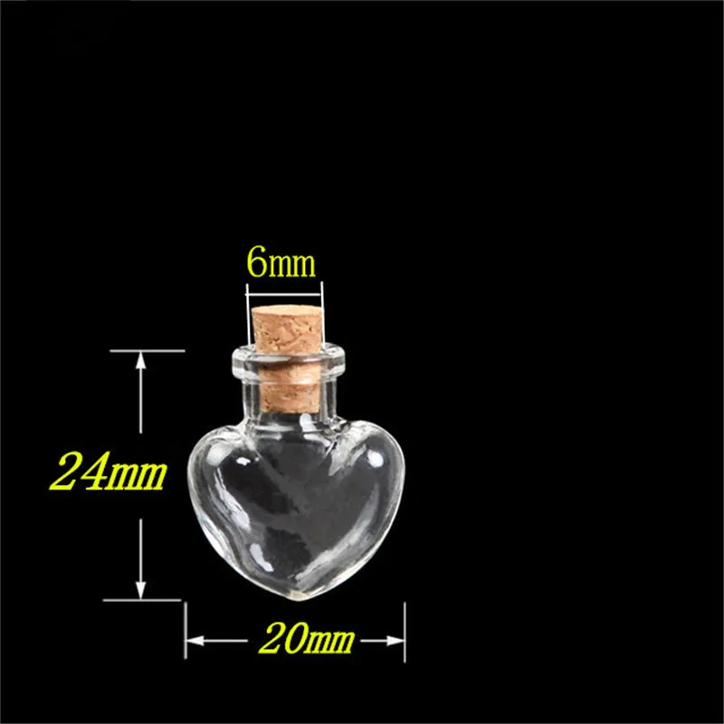 

Love Hearts Shape Mini Cute Glass Bottles Pendants Small Diy Bottles With Cork Transparent Clear Jars Gift Vial 100pcs Wholesale