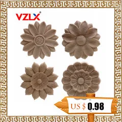 VZLX натуральный Цветочный деревянная Декаль Европейский стиль резьба по дереву мебель резная аппликация домашний деревянный столб украшения Аксессуары
