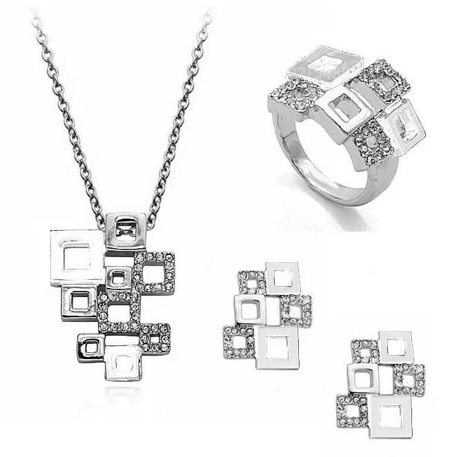 S квадратные полые стразы ожерелье серьги кольца ювелирные наборы Прямая
