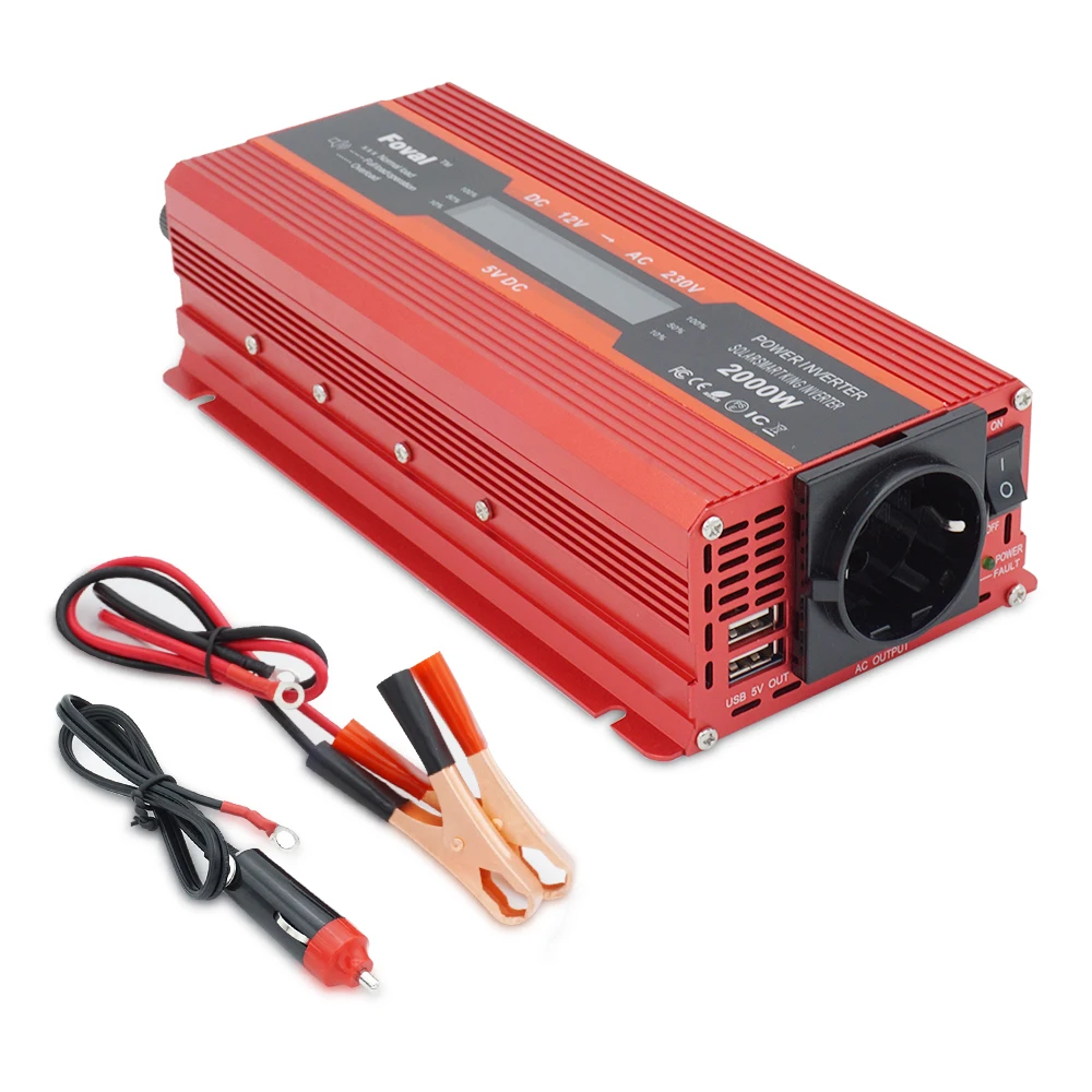 ЖК-дисплей переходник для солнечных батарей двойной 3.1A USB 1500 Вт/2000W2600W автомобильный инвертор питания DC 12 В в AC 230 в Модифицированная синусоида ЕС розетка красный