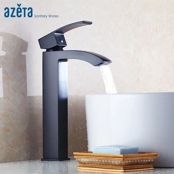 Смеситель для раковины Azeta AT2206HB Высокий кран из черной латуни одна ручка ванной