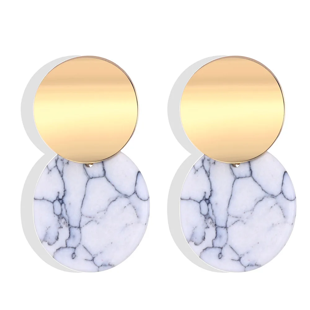 IPARAM Vintage Gold Round Alloy Marble Earrings Fashion Punk Glamour Geometric Jewelry Statement Trend | Украшения и аксессуары