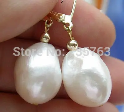 

10-12mm white baroque white freshwater pearl earring 14KGP