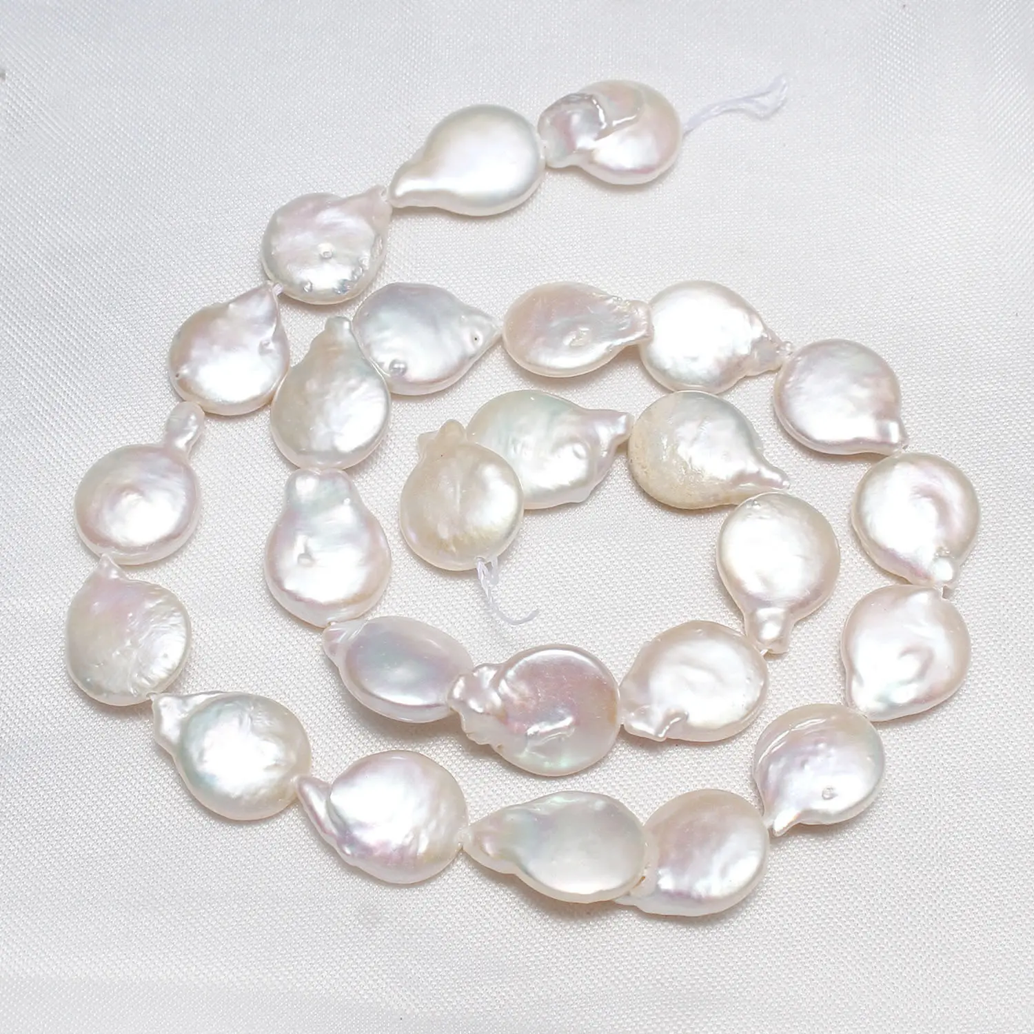 Зеркальные бусины из пресноводного жемчуга плоские круглые натуральный белый