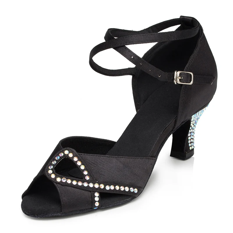 Женские черные танцевальные туфли со стразами zapatos de baile latino mujer синие для
